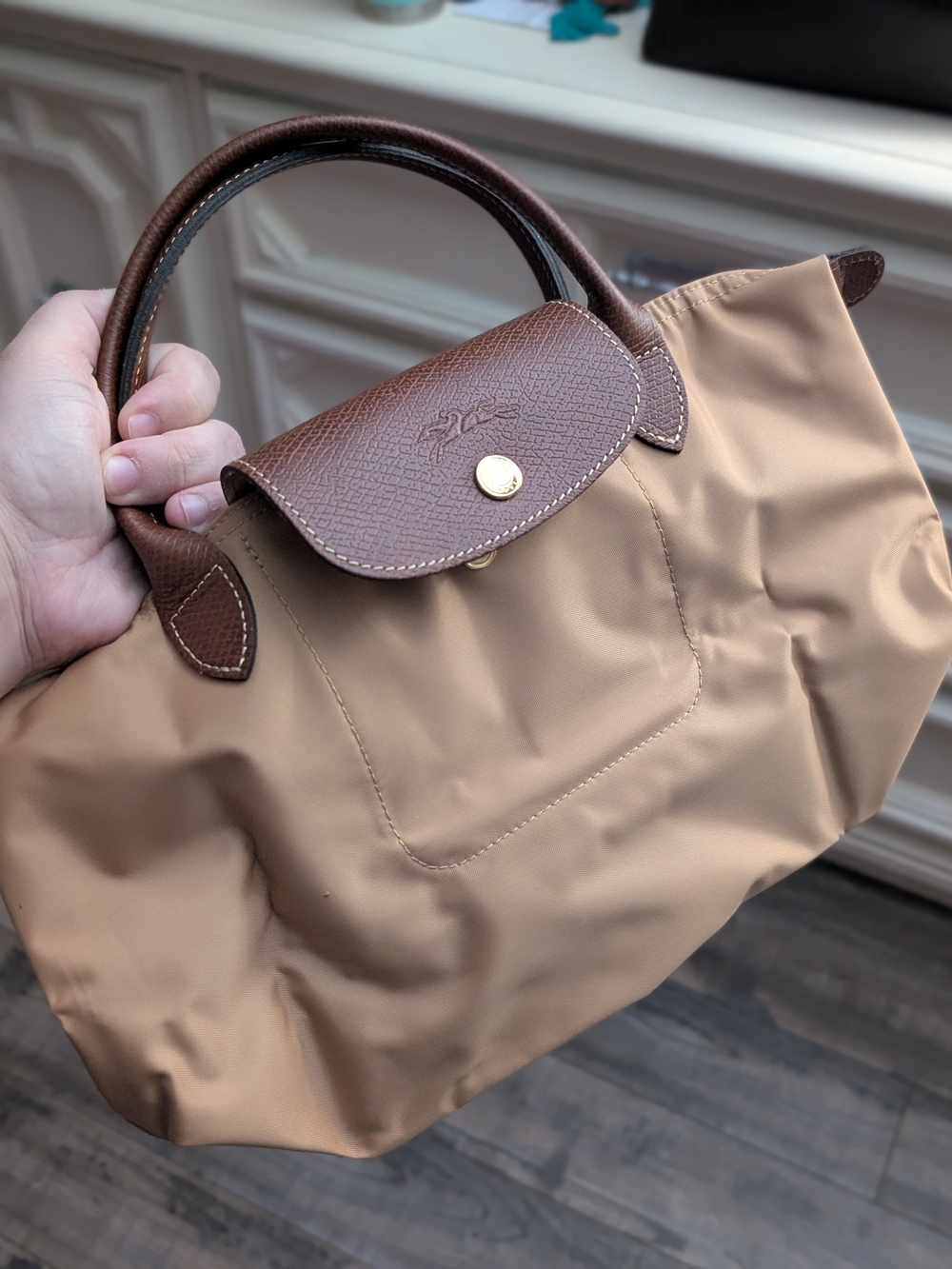 Longchamp Small Top Handle Tote in Brown and Tan